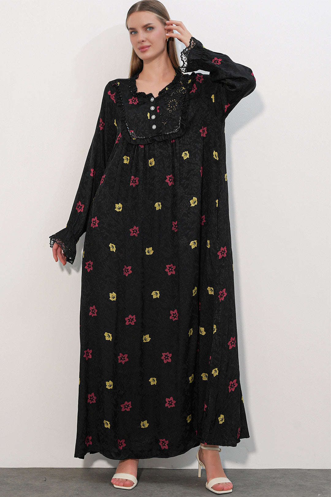 Bigdart Robe longue à motifs avec pierres 2615 - Noir