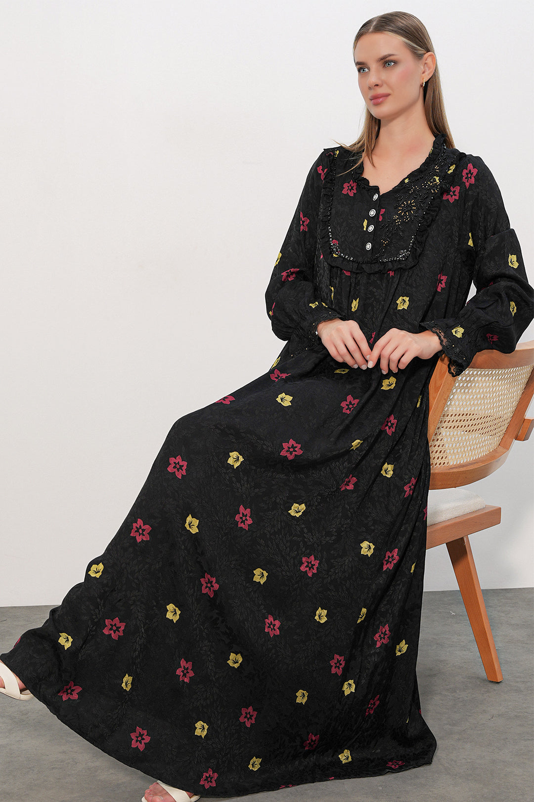 Bigdart Robe longue à motifs avec pierres 2615 - Noir