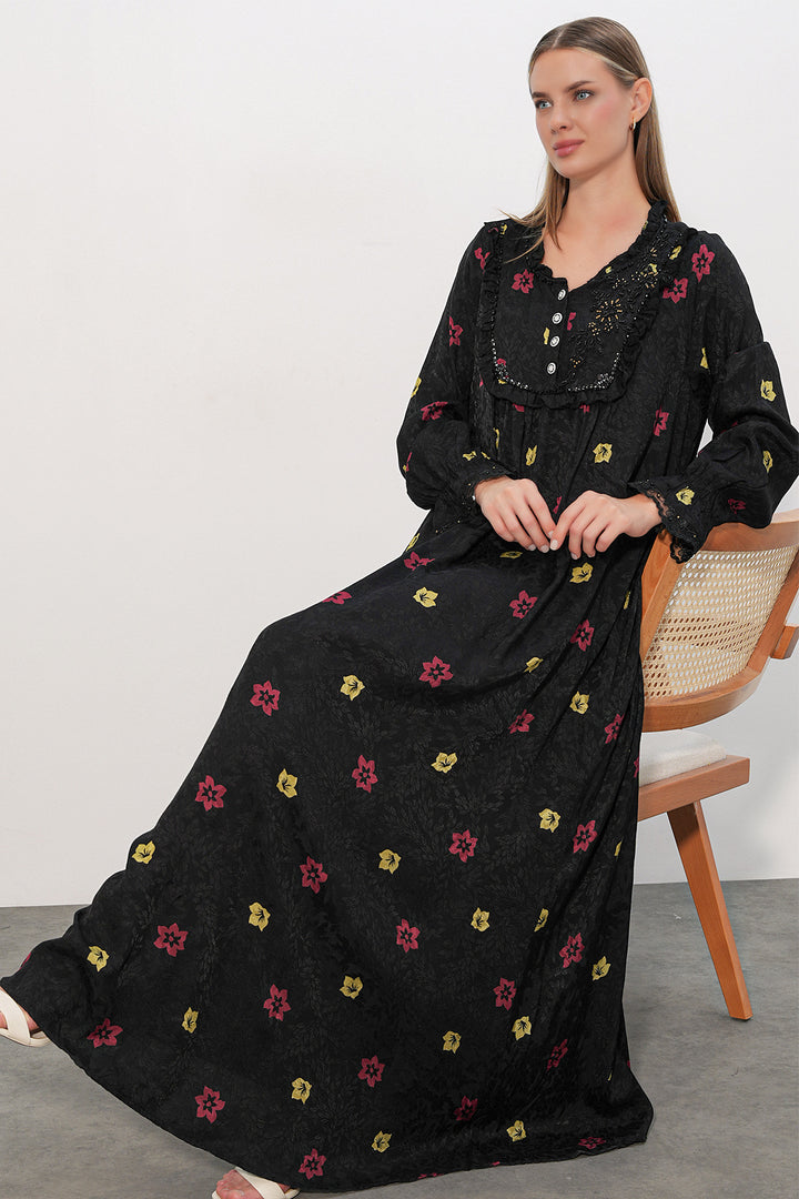 Bigdart Robe longue à motifs avec pierres 2615 - Noir