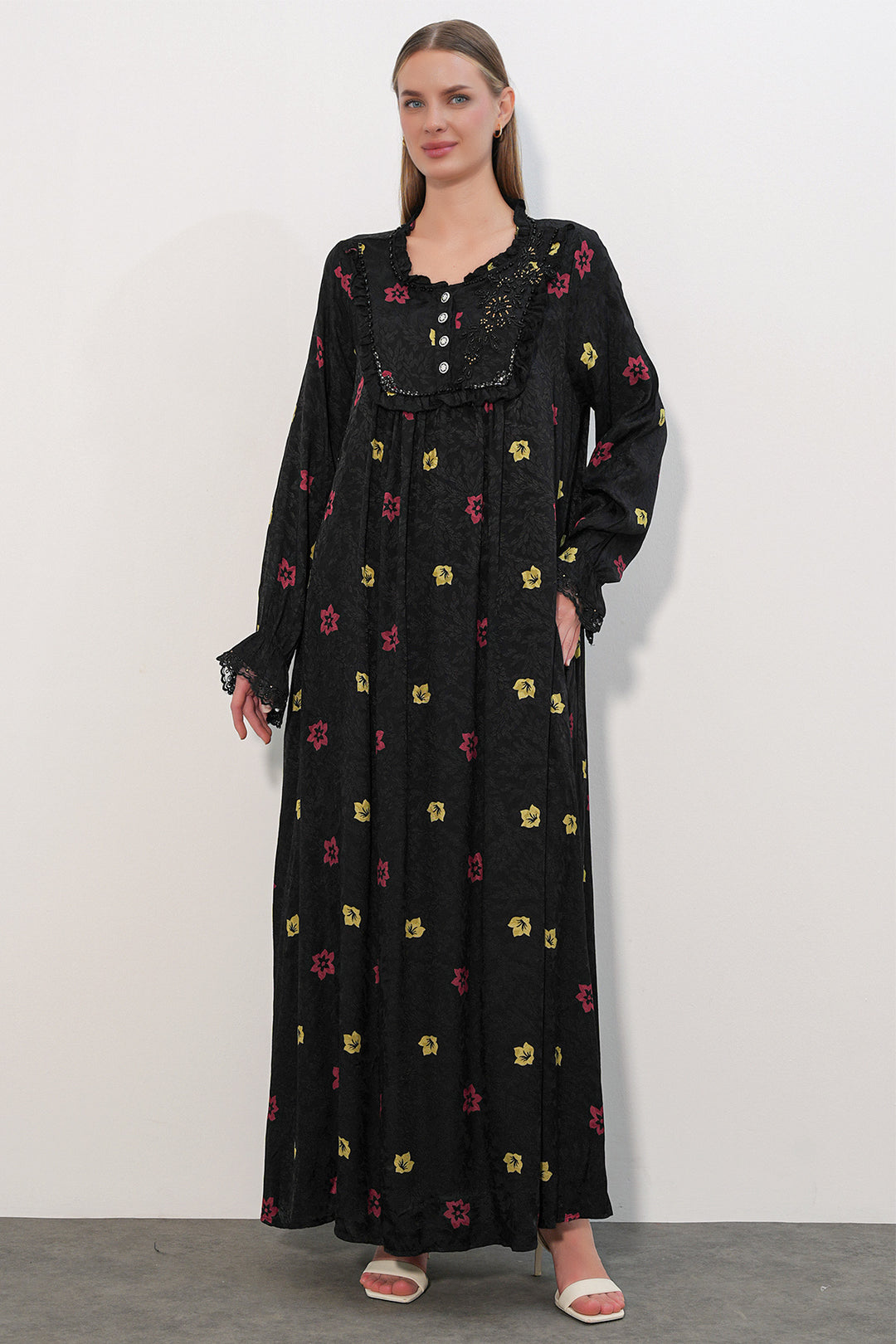 Bigdart Robe longue à motifs avec pierres 2615 - Noir