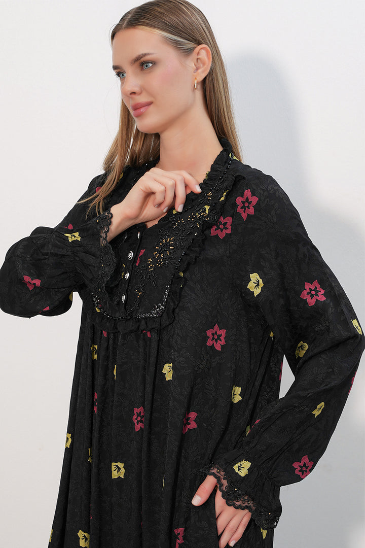 Bigdart Robe longue à motifs avec pierres 2615 - Noir