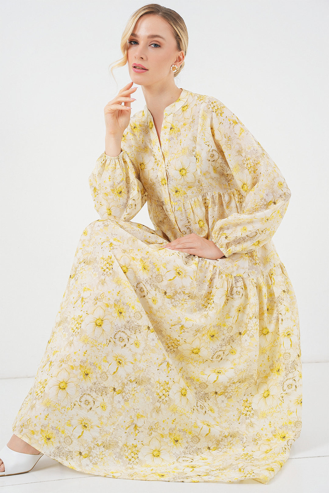 Bigdart Femme Robe Modeste Imprimée 2583 - Jaune