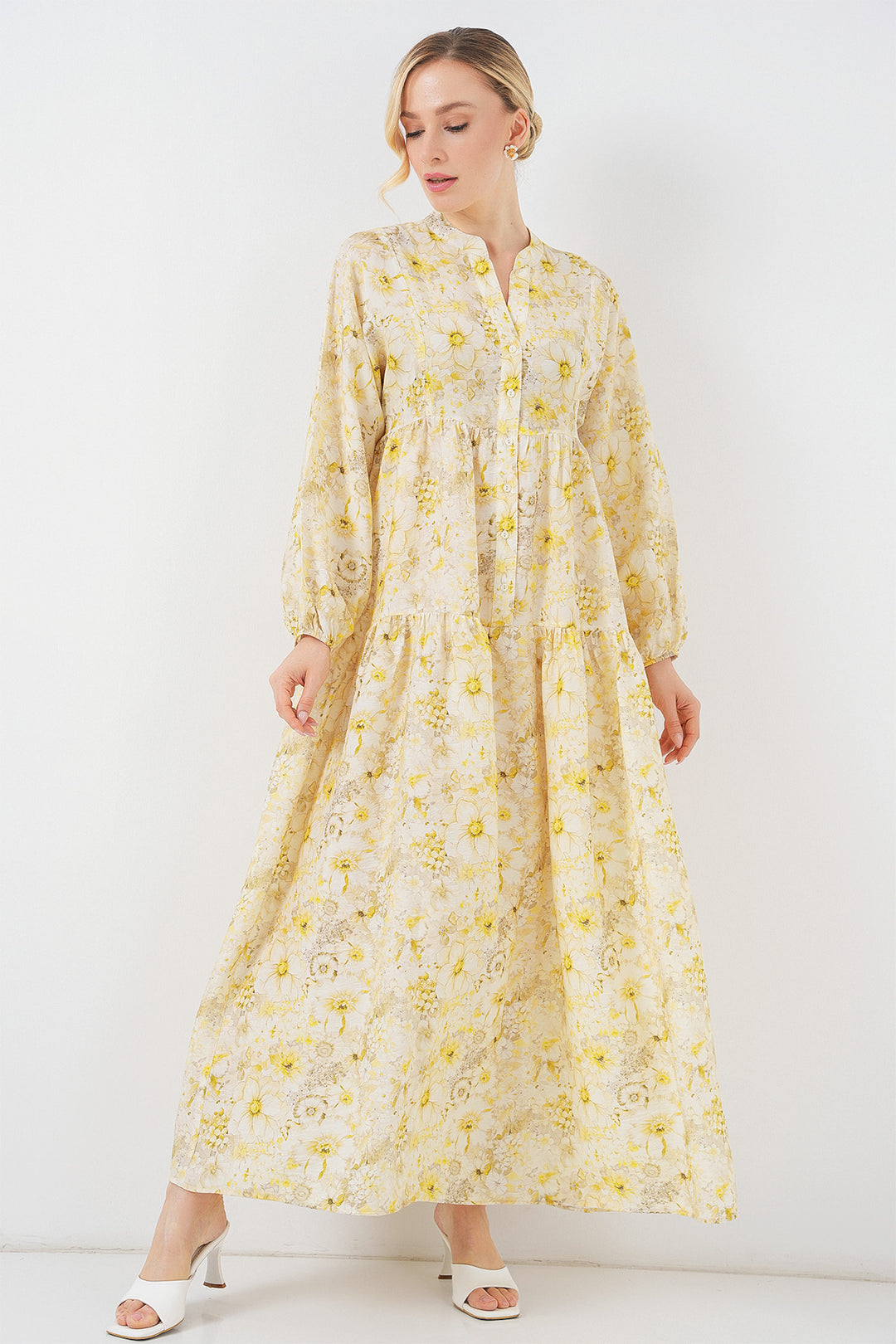 Bigdart Femme Robe Modeste Imprimée 2583 - Jaune