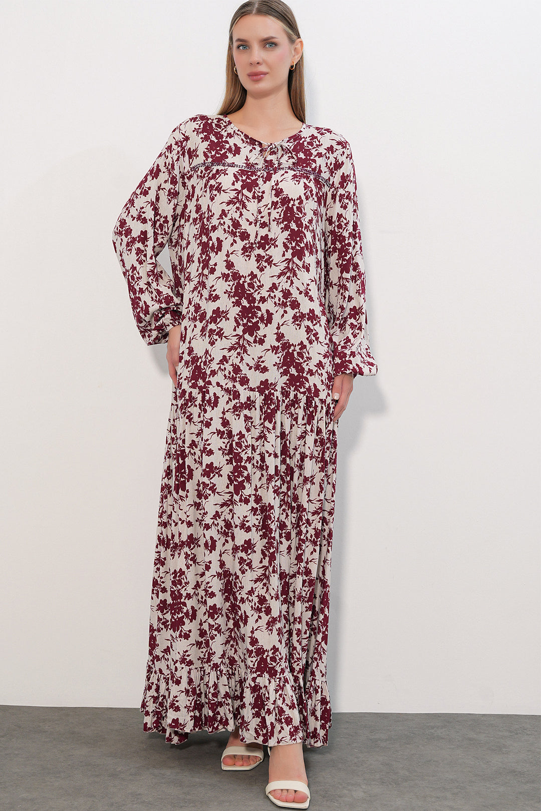 Bigdart Robe longue à motifs 2596 - Bordeaux