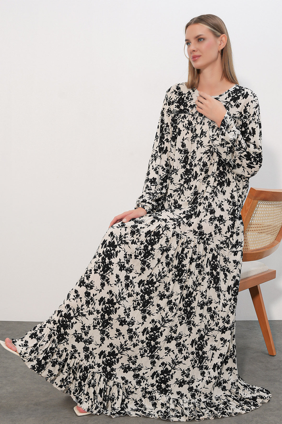 Bigdart Robe longue à motifs 2596 - Noir