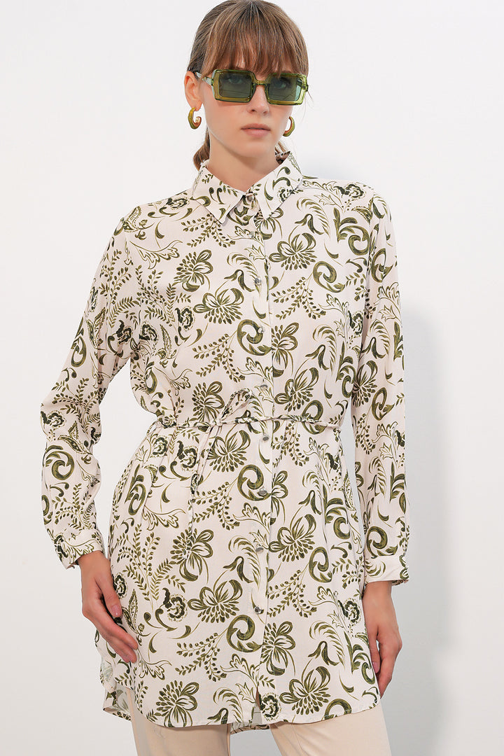 Bigdart Tunique chemise longue à motifs pour femme 5997 - Kaki