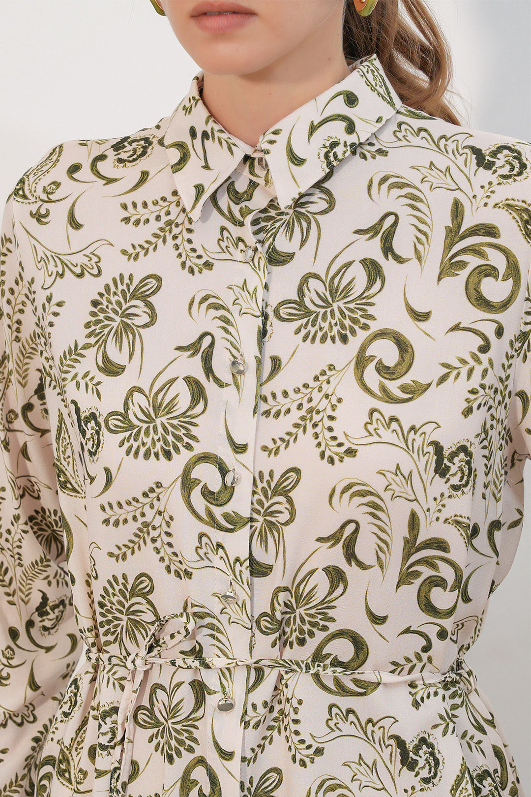 Bigdart Tunique chemise longue à motifs pour femme 5997 - Kaki