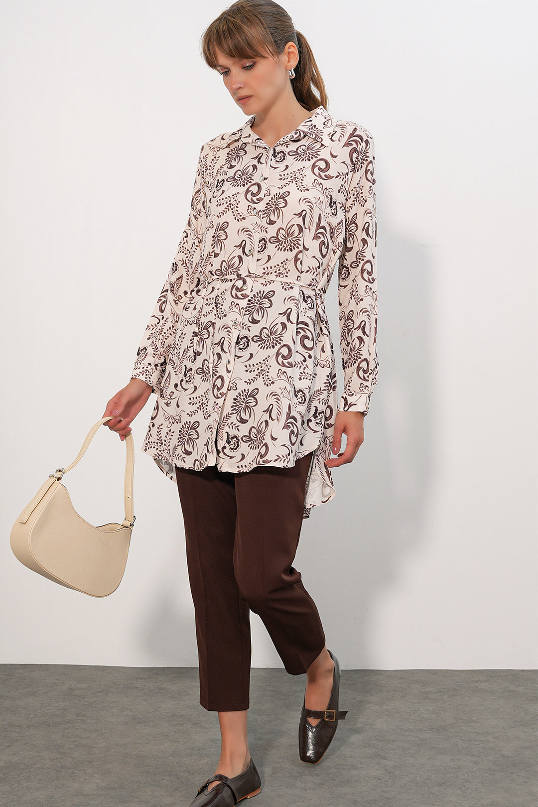 Bigdart Tunique chemise longue à motifs pour femme 5997 - Marron