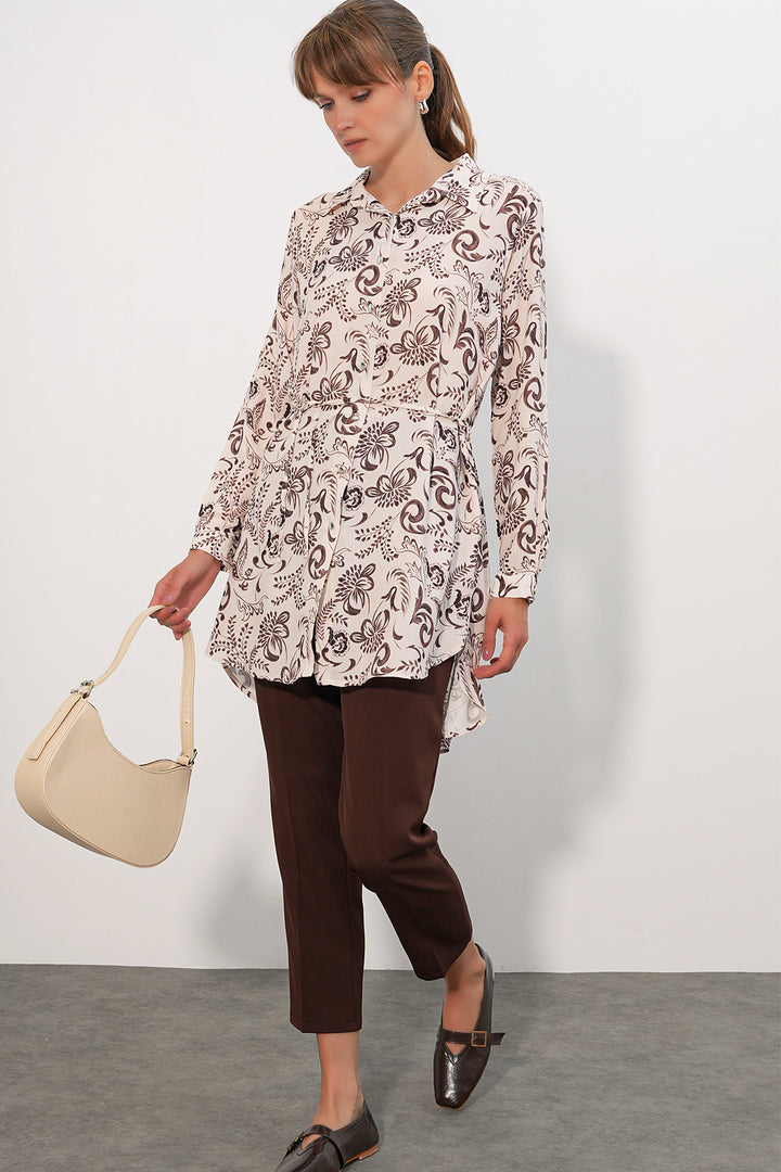 Bigdart Tunique chemise longue à motifs pour femme 5997 - Marron