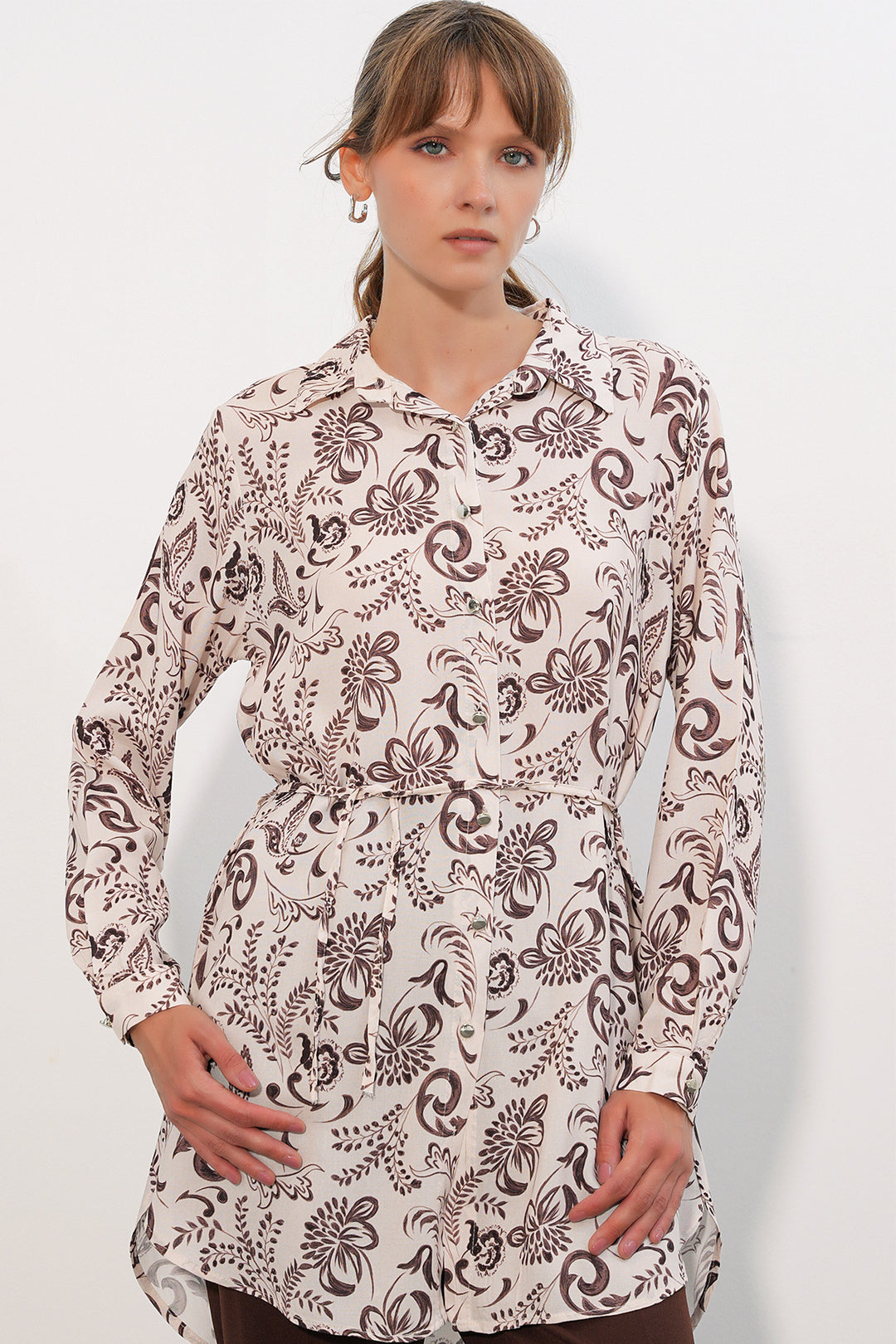 Bigdart Tunique chemise longue à motifs pour femme 5997 - Marron