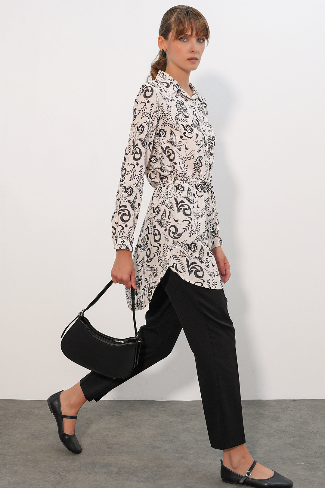 Bigdart Tunique chemise longue à motifs pour femme 5997 - Noir
