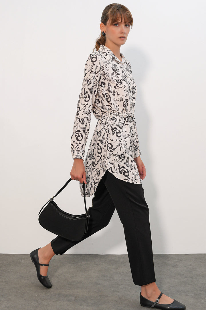 Bigdart Tunique chemise longue à motifs pour femme 5997 - Noir