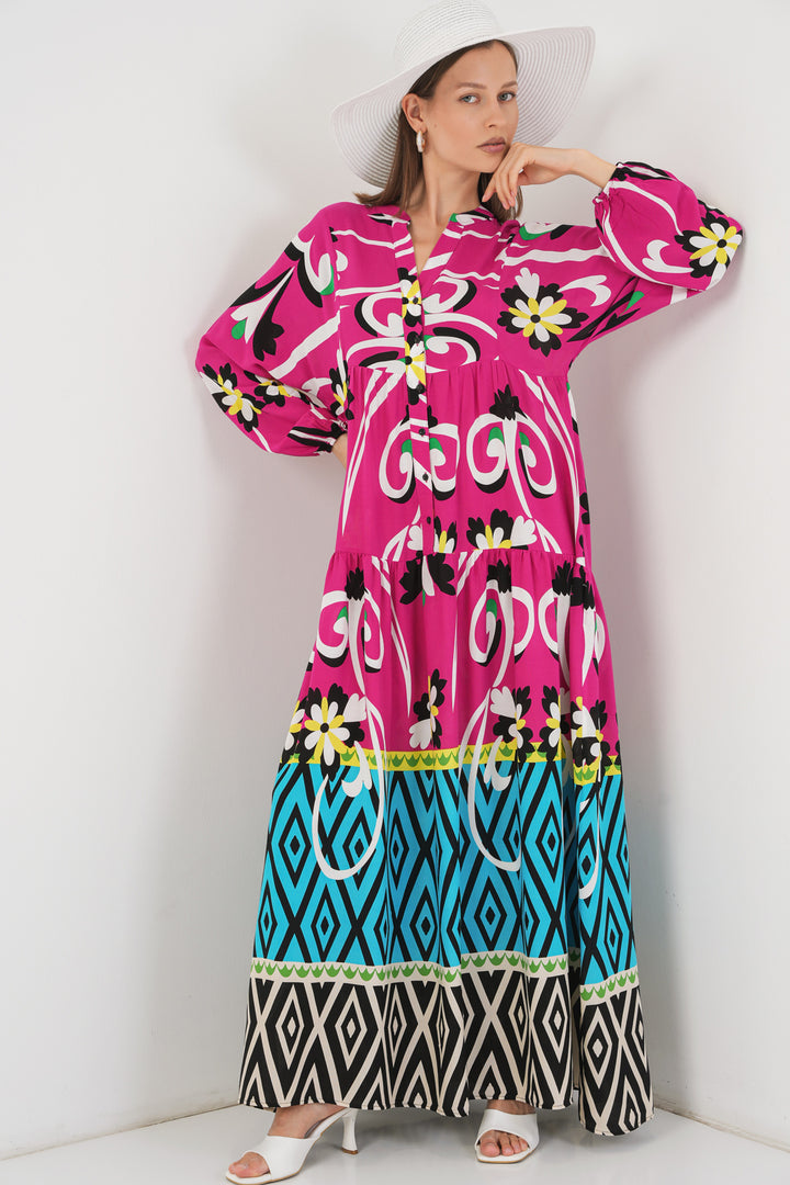 Bigdart Robe longue à motifs pour femme 2585 - Fuchsia A.