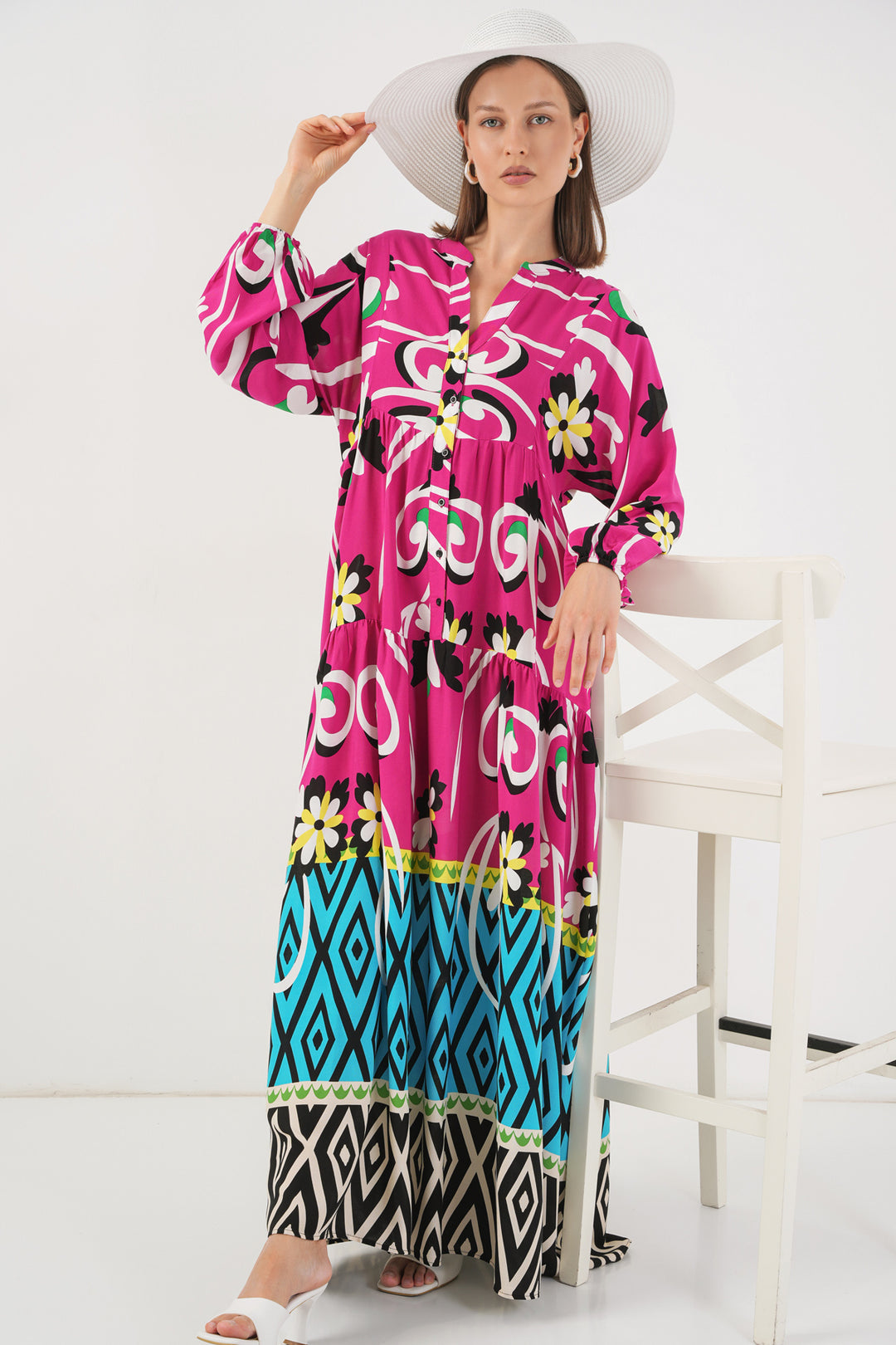 Bigdart Robe longue à motifs pour femme 2585 - Fuchsia A.
