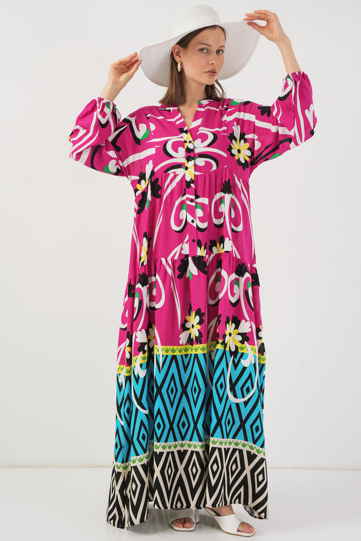 Bigdart Robe longue à motifs pour femme 2585 - Fuchsia A.
