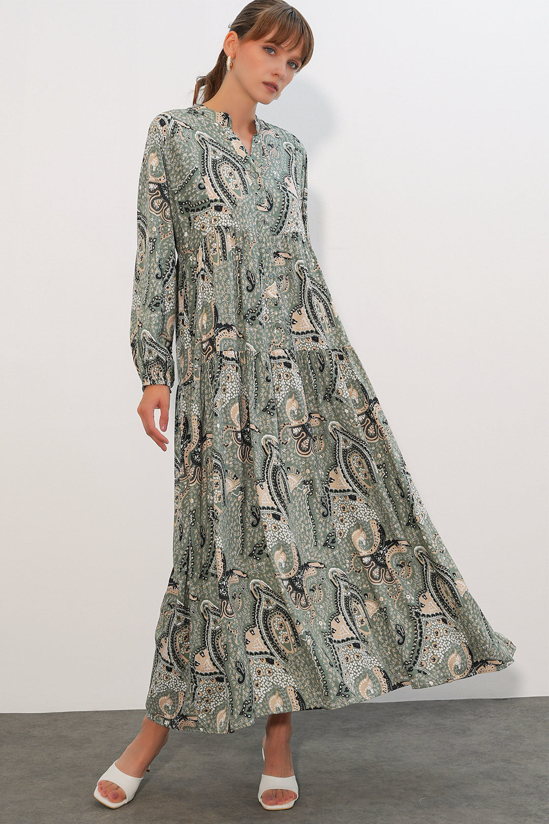 Bigdart Robe de hijab longue à motifs pour femme 2585 - Kaki