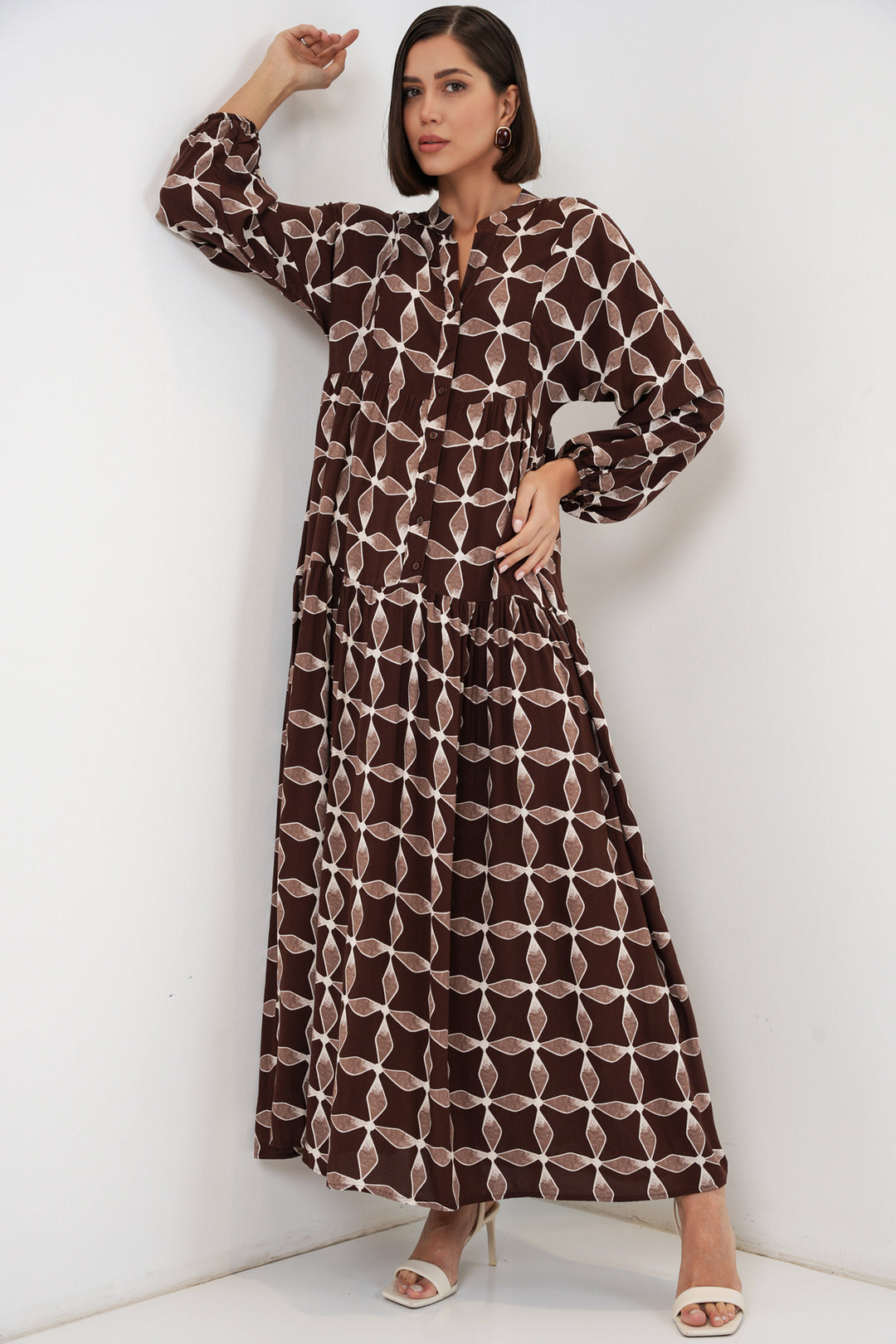 Bigdart Robe de hijab longue à motifs pour femmes 2585 - Marron clair