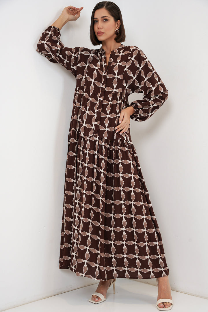 Bigdart Robe de hijab longue à motifs pour femmes 2585 - Marron clair