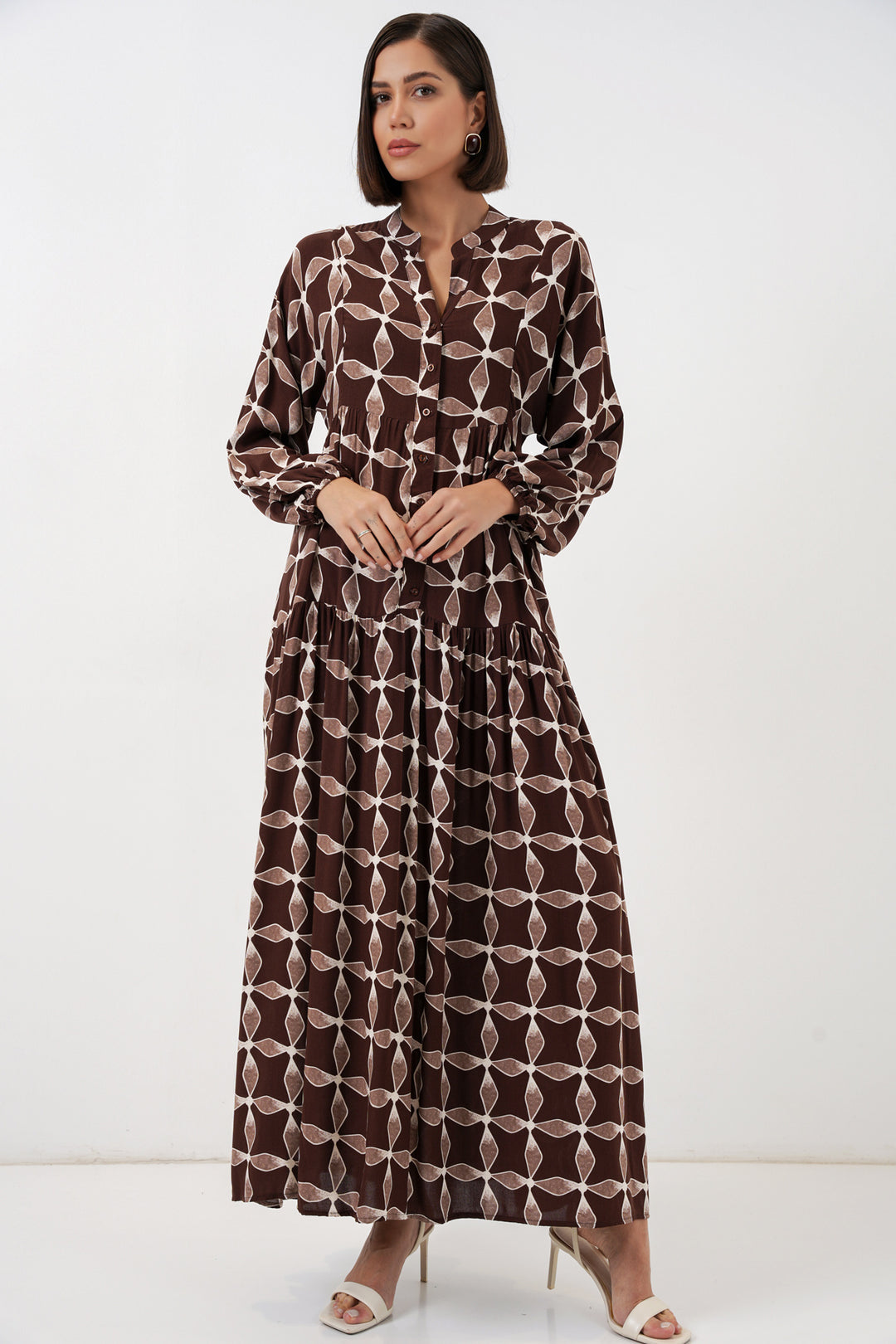 Bigdart Robe de hijab longue à motifs pour femmes 2585 - Marron clair