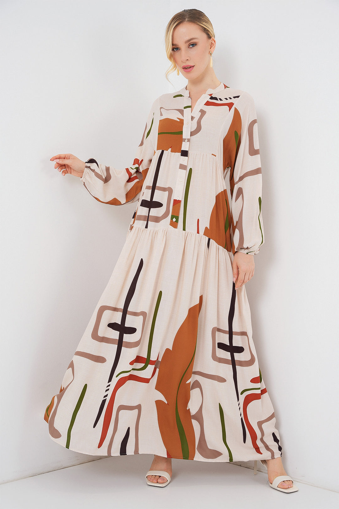Bigdart Robe longue à motifs pour femmes 2585 - A.Crème