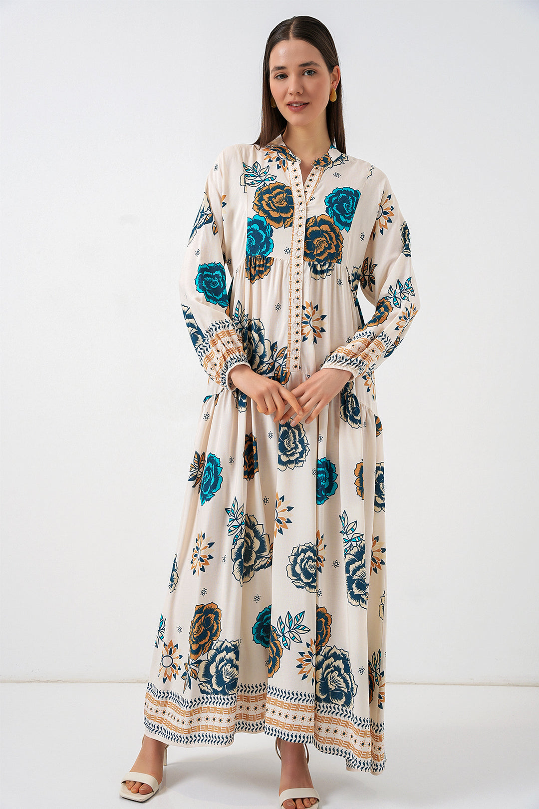 Bigdart Robe longue de hijab à motifs pour femme 2585 - Bleu roi