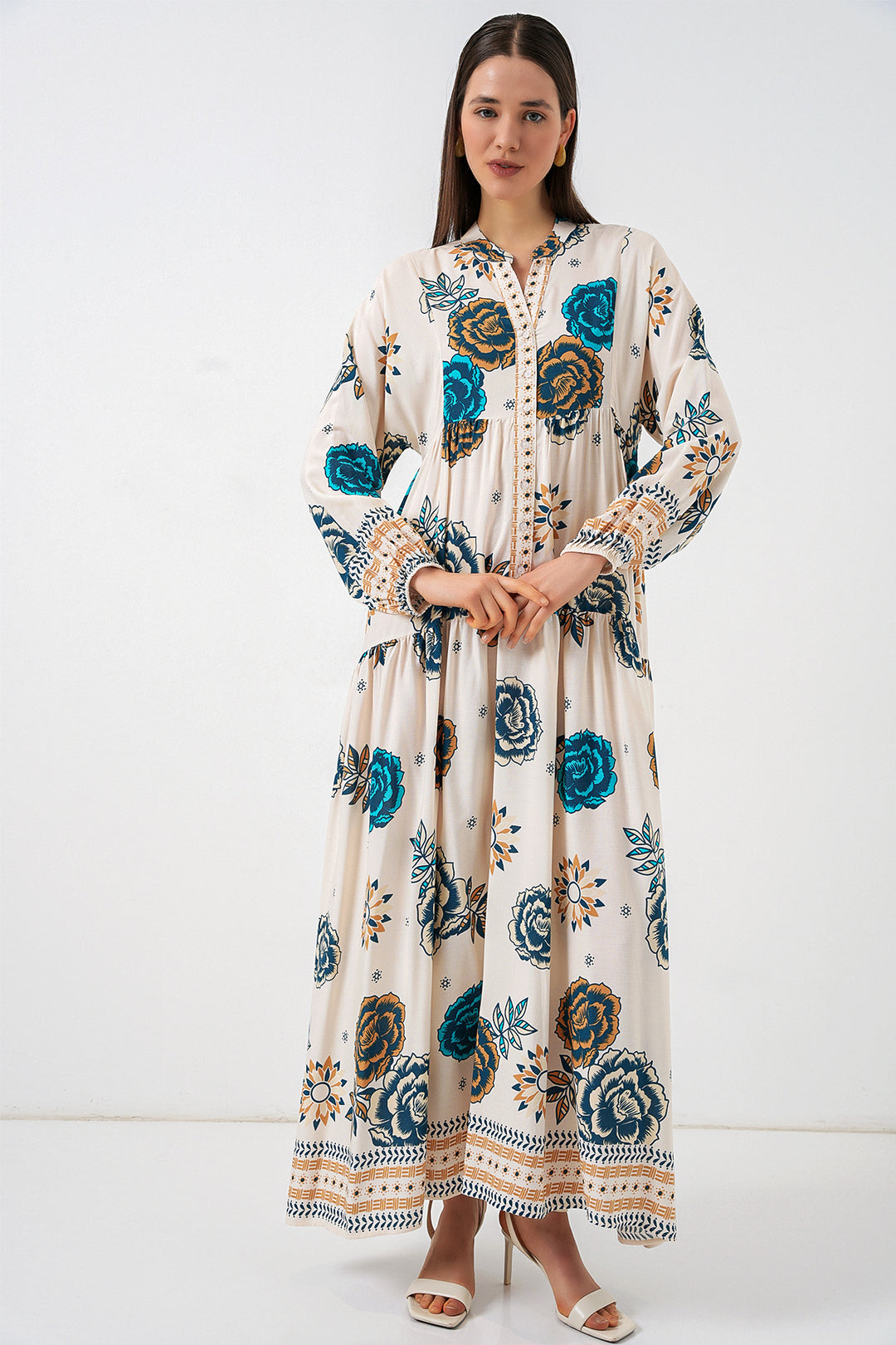 Bigdart Robe longue de hijab à motifs pour femme 2585 - Bleu roi