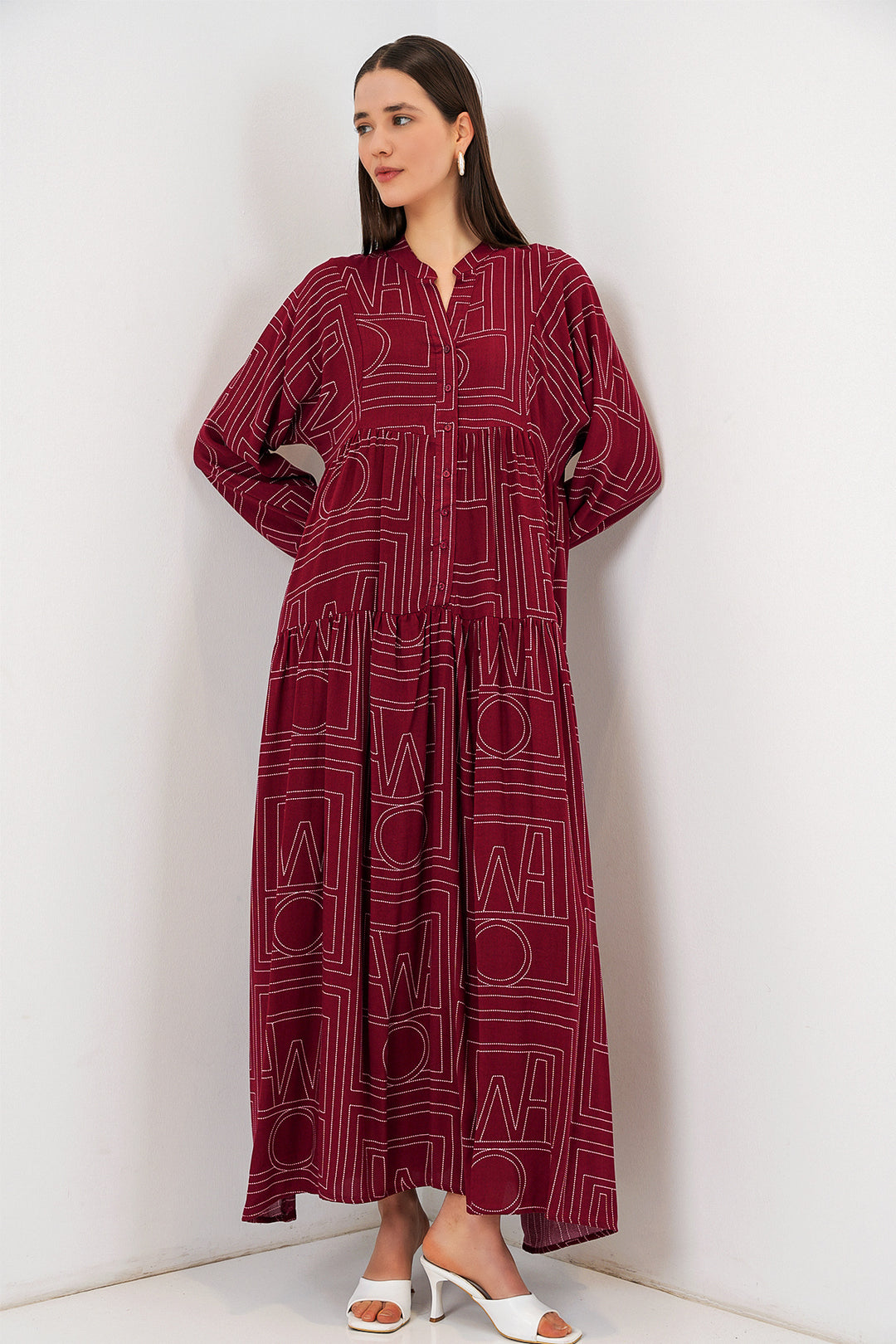 Bigdart Robe longue de hijab à motifs pour femme 2585 - Bordeaux