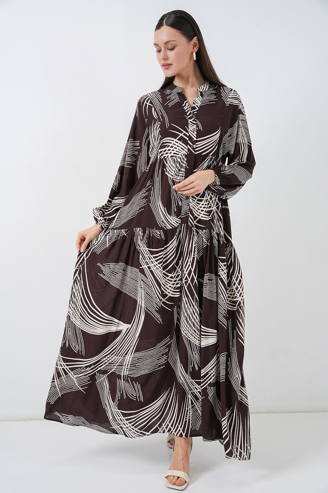 Bigdart Robe Longue Modeste à Motifs Femme 2585 - Marron