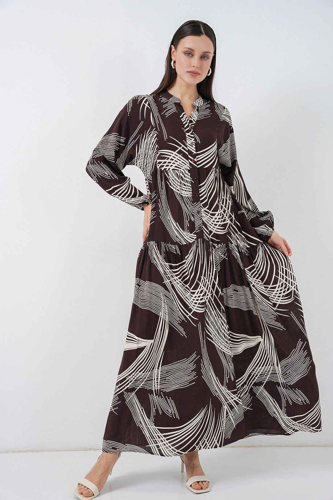 Bigdart Robe Longue Modeste à Motifs Femme 2585 - Marron