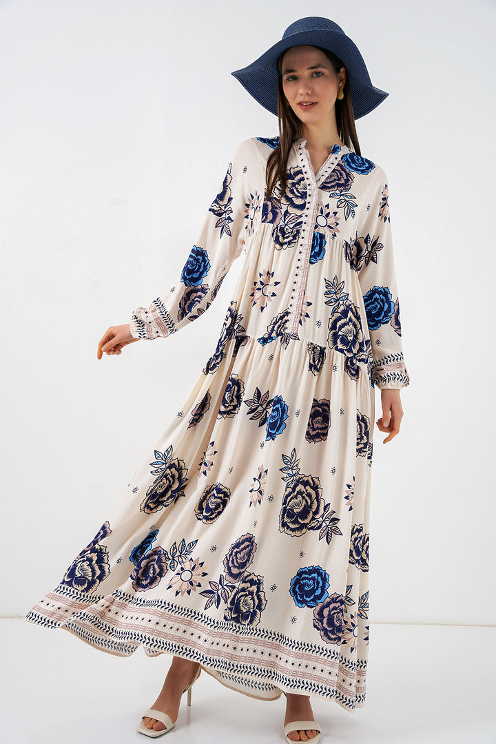 Bigdart Robe longue de hijab à motifs pour femme 2585 - Bleu marine
