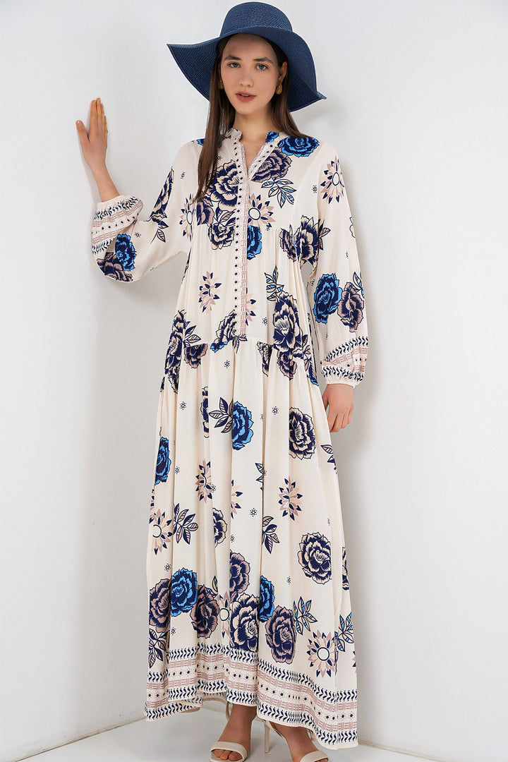 Bigdart Robe longue de hijab à motifs pour femme 2585 - Bleu marine