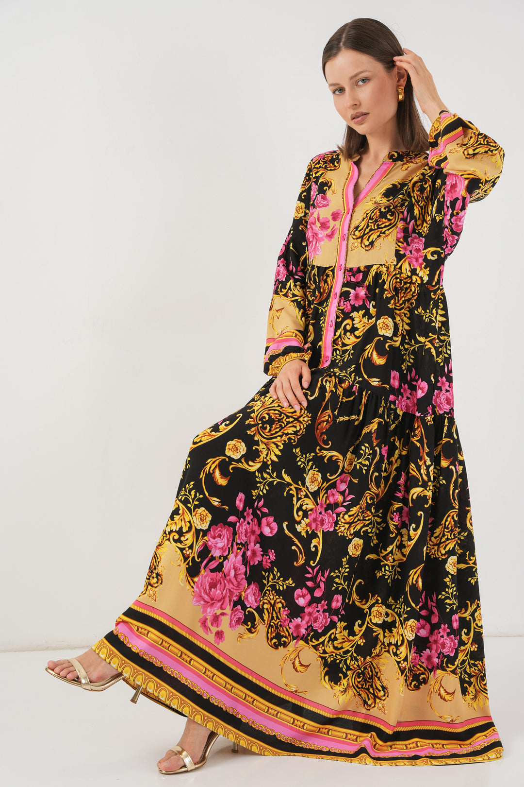 Bigdart Robe longue à motifs pour femme 2585 - Jaune B.