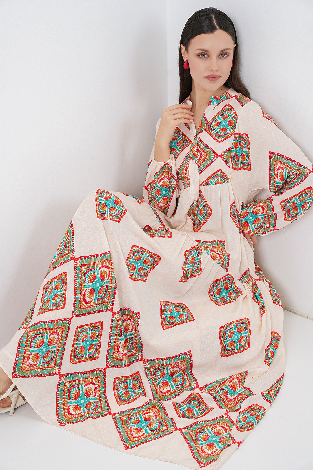 Bigdart Robe Longue Modeste à Motifs Femme 2585 - Beige
