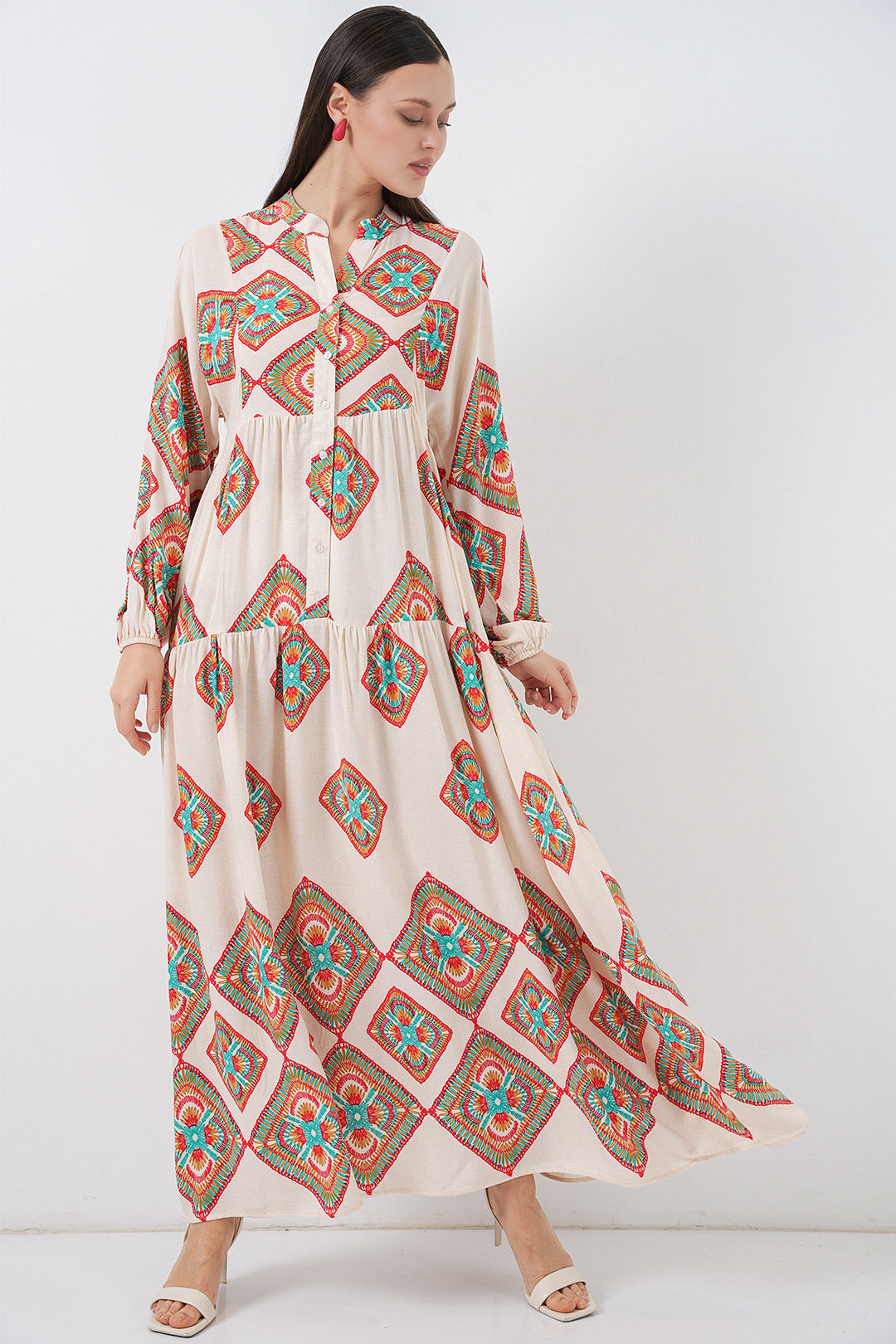 Bigdart Robe Longue Modeste à Motifs Femme 2585 - Beige