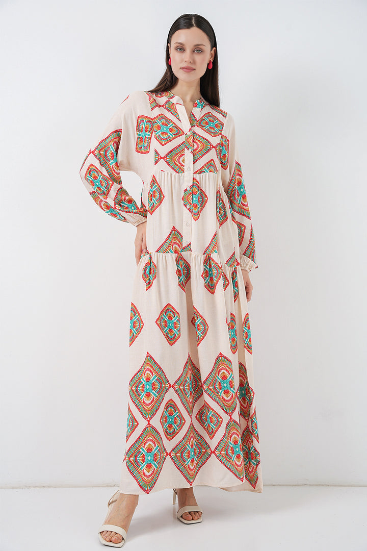 Bigdart Robe Longue Modeste à Motifs Femme 2585 - Beige