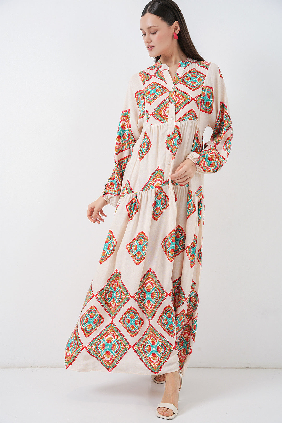Bigdart Robe Longue Modeste à Motifs Femme 2585 - Beige