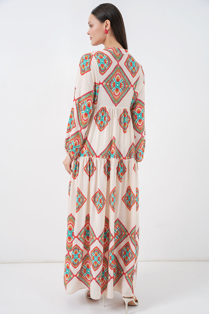 Bigdart Robe Longue Modeste à Motifs Femme 2585 - Beige