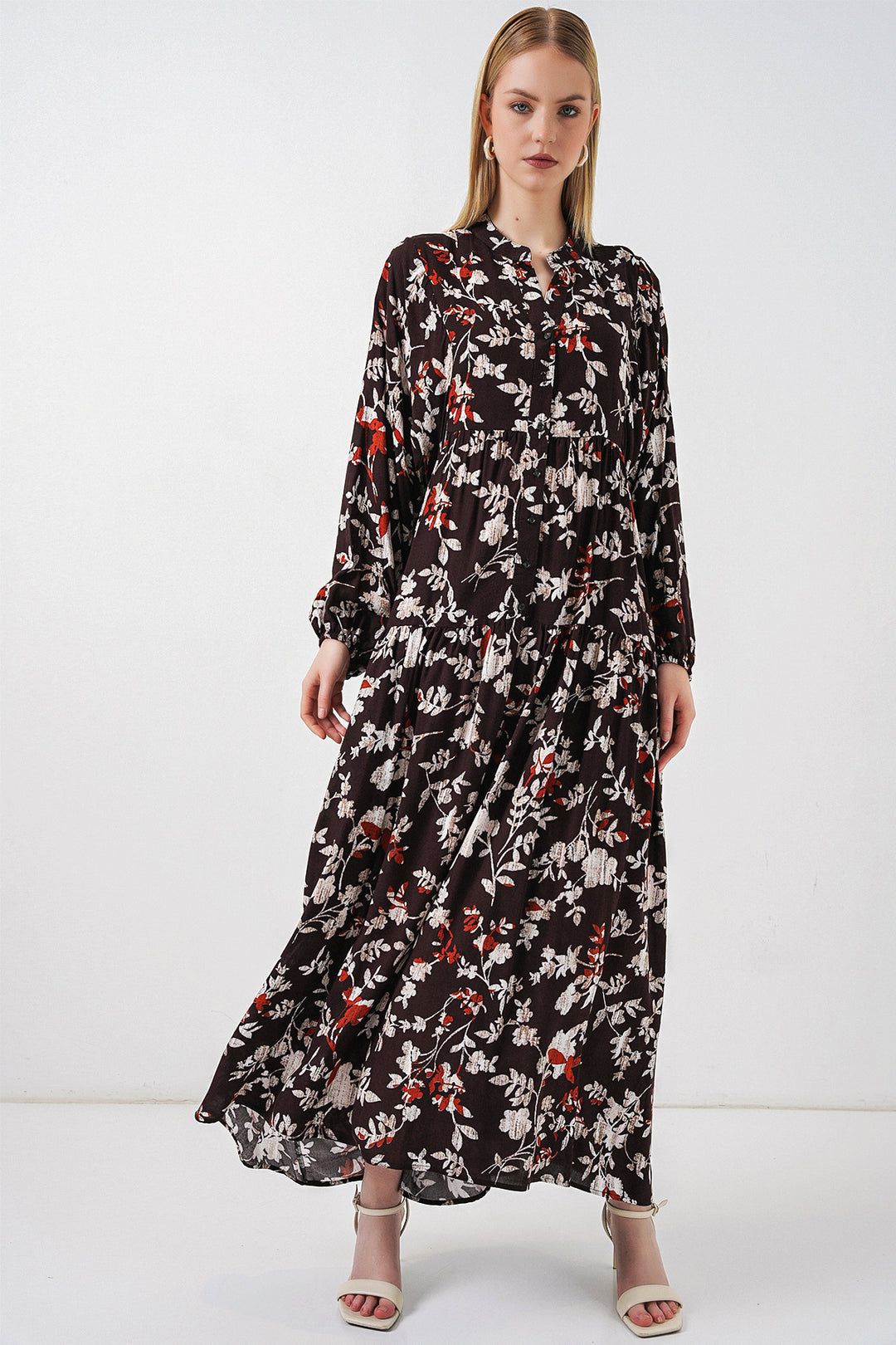 Bigdart Robe longue modeste à motifs pour femme 2585 - Blanc - Marron