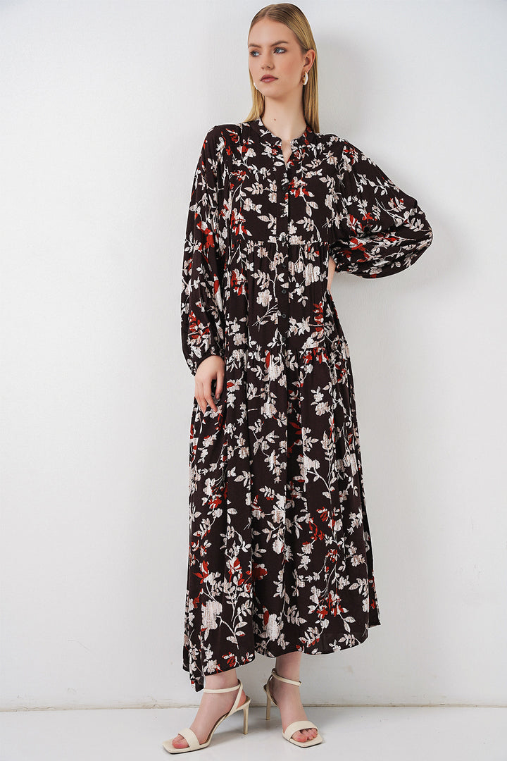 Bigdart Robe longue modeste à motifs pour femme 2585 - Blanc - Marron