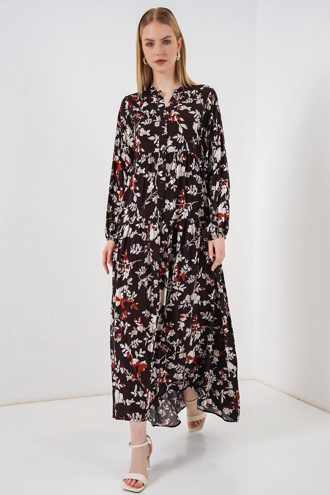 Bigdart Robe longue modeste à motifs pour femme 2585 - Blanc - Marron