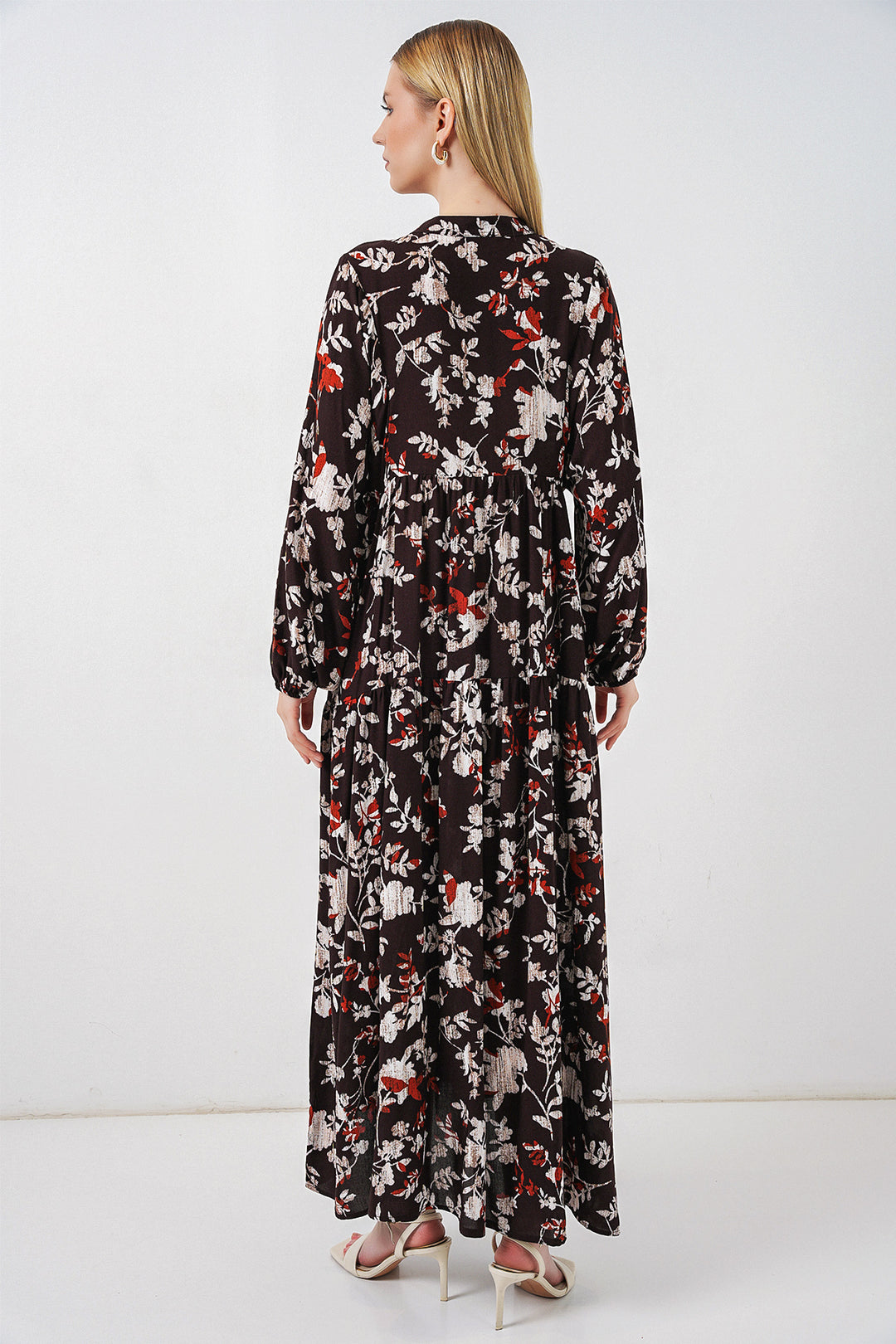 Bigdart Robe longue modeste à motifs pour femme 2585 - Blanc - Marron