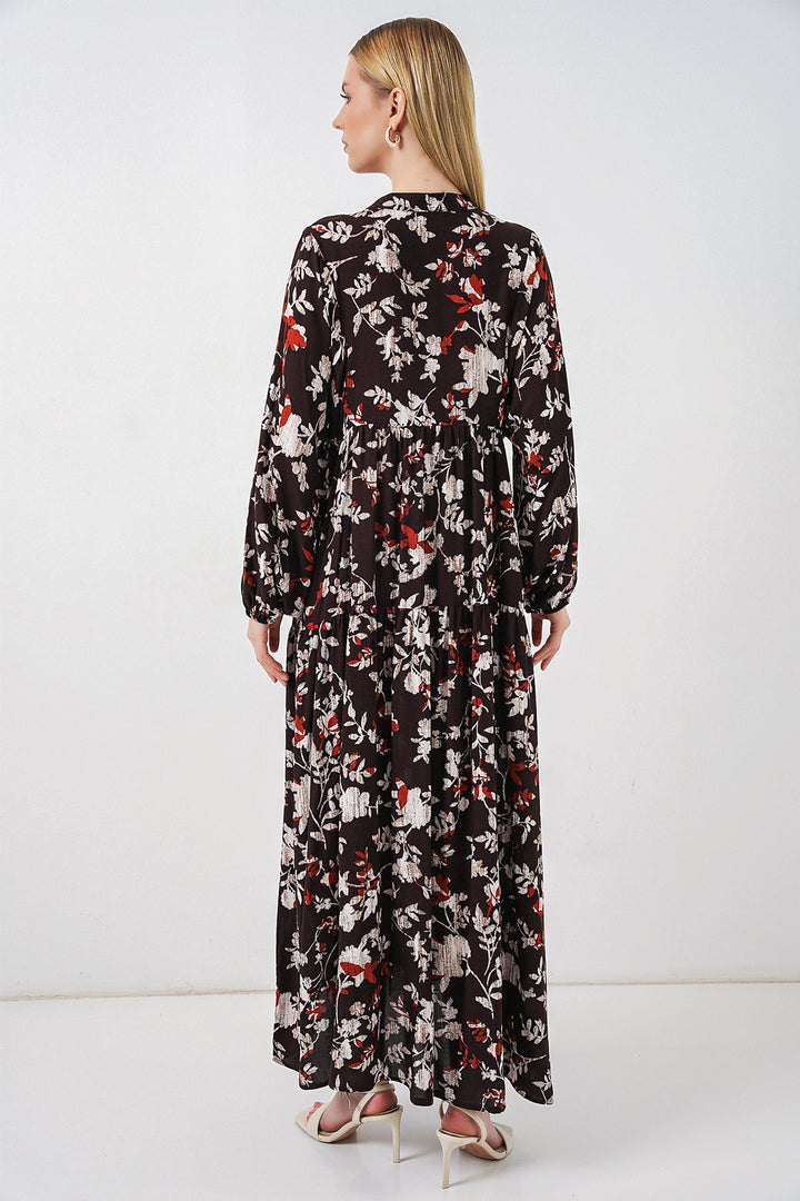 Bigdart Robe longue modeste à motifs pour femme 2585 - Blanc - Marron