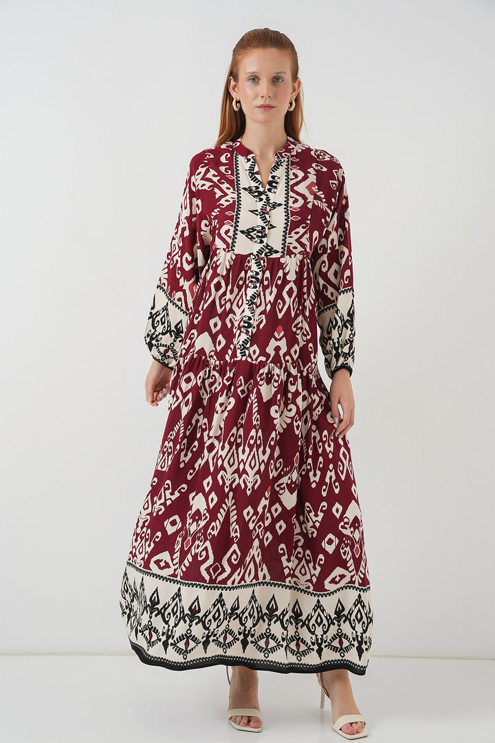 Bigdart Robe longue de hijab à motifs pour femme 2585 - Bordeaux
