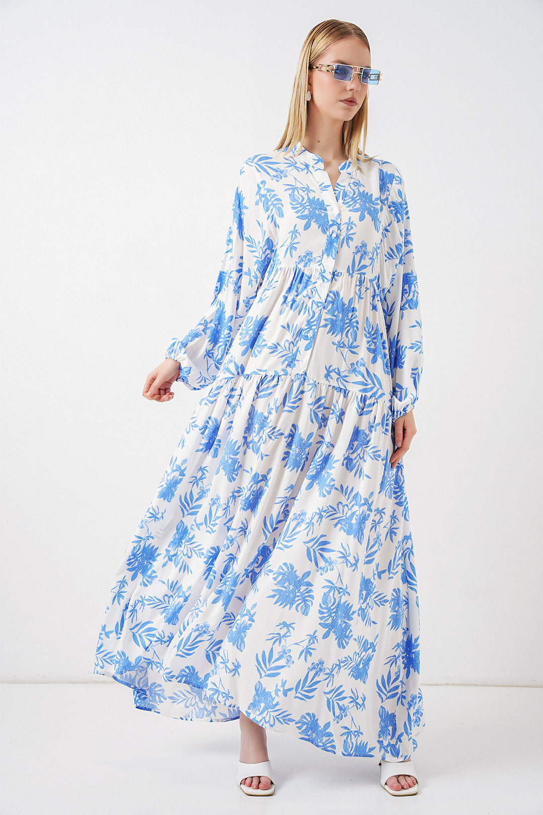 Bigdart Robe longue modeste à motifs pour femme 2585 - Bleu glacier