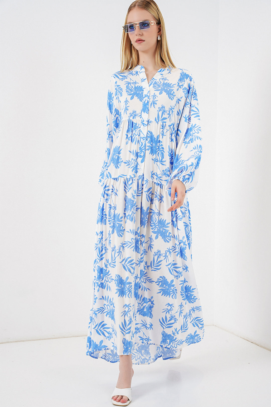 Bigdart Robe longue modeste à motifs pour femme 2585 - Bleu glacier