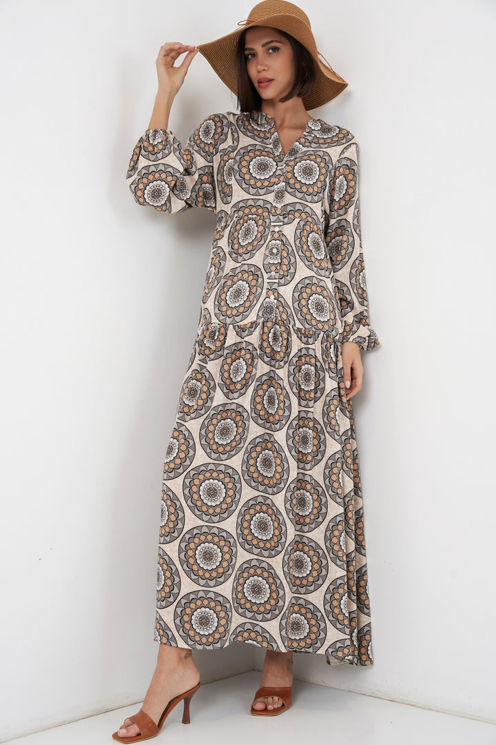 Bigdart Robe de hijab longue à motifs pour femmes 2585 - Beige clair
