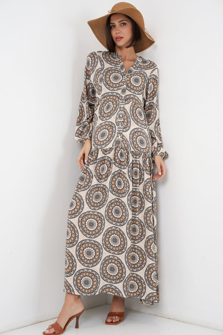 Bigdart Robe de hijab longue à motifs pour femmes 2585 - Beige clair