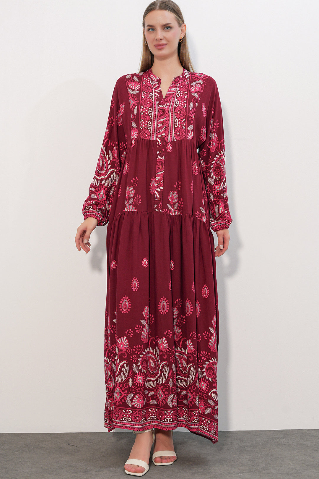 Bigdart Robe longue de hijab à motifs 2585 - c. Bordeaux