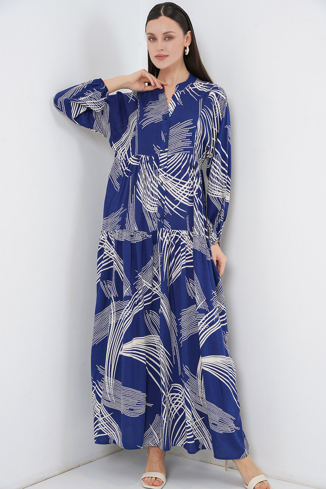 Bigdart Robe Longue Modeste à Motifs Femme 2585 - Bleu marine