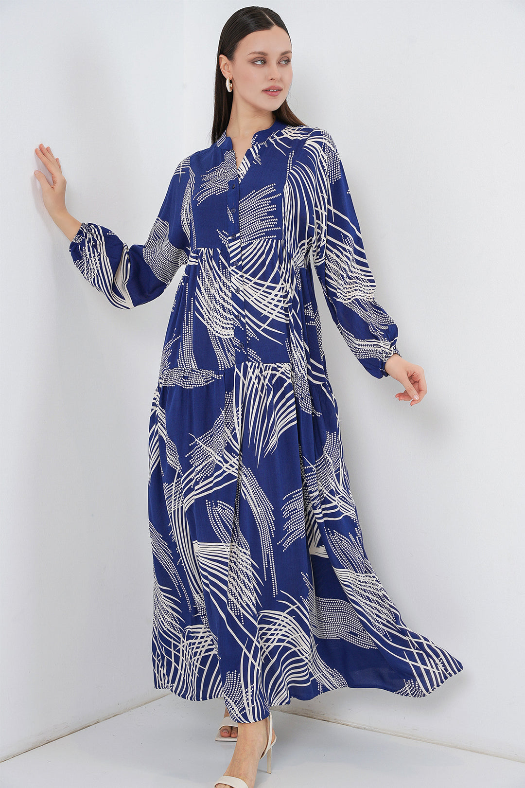 Bigdart Robe Longue Modeste à Motifs Femme 2585 - Bleu marine
